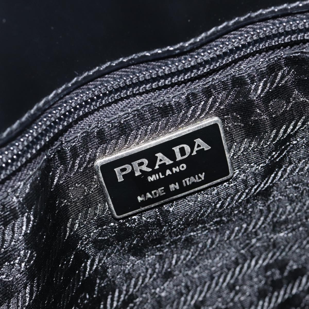 PRADA Hand Bag Patent Leather Black Silver Auth 211963
