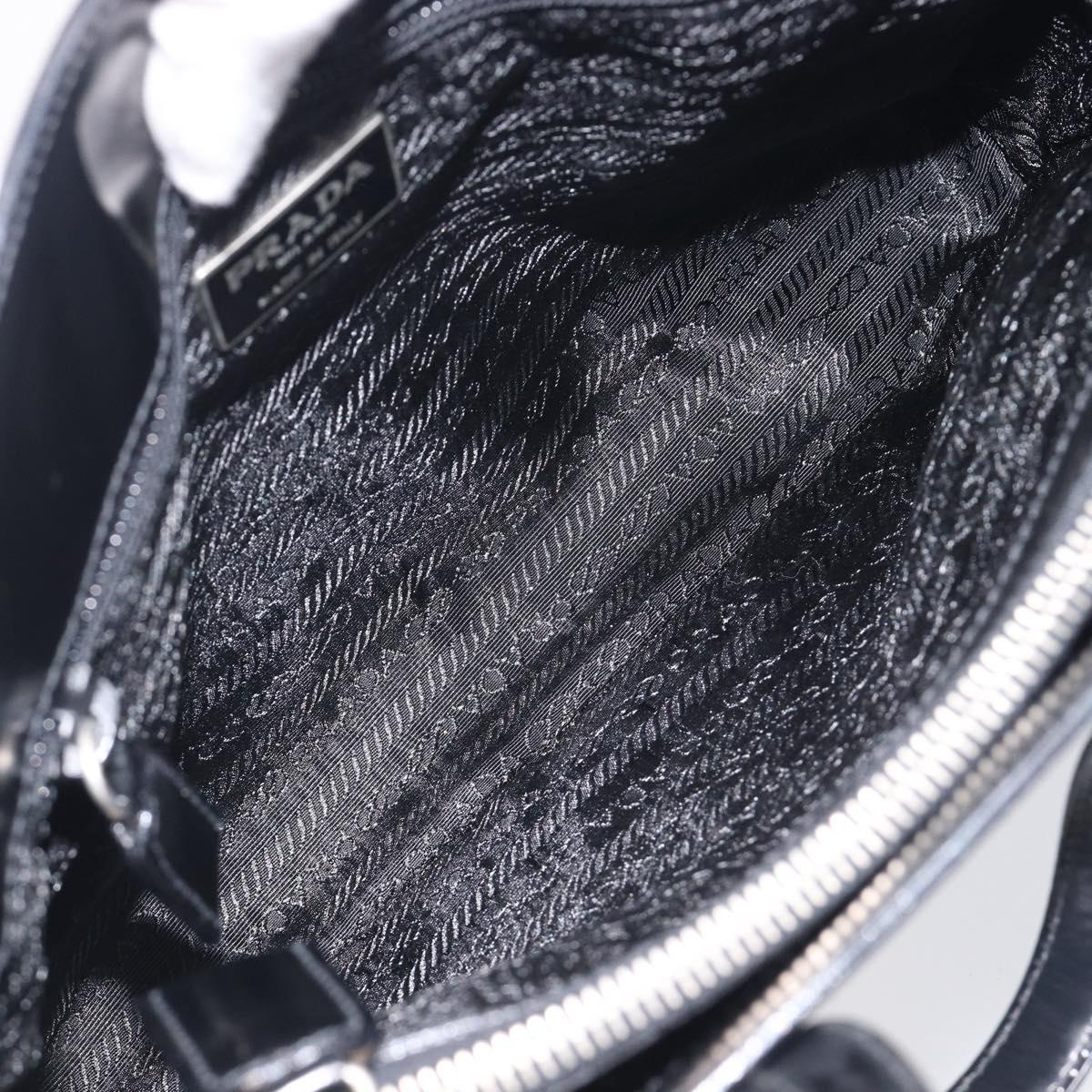 PRADA Hand Bag Patent Leather Black Silver Auth 211963