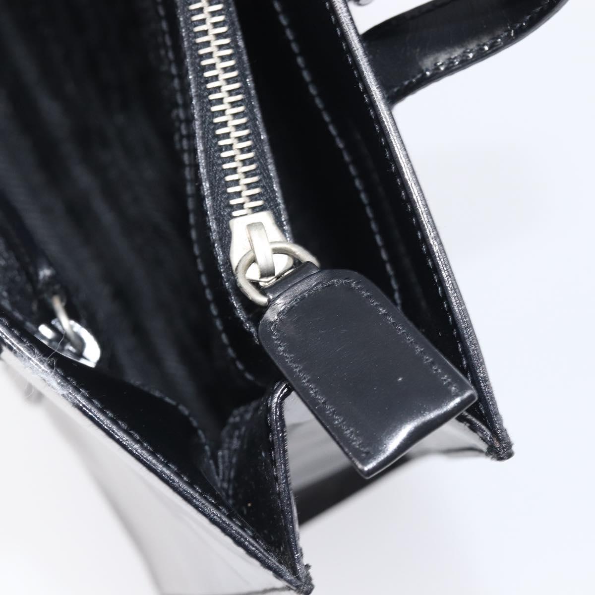 PRADA Hand Bag Patent Leather Black Silver Auth 211963