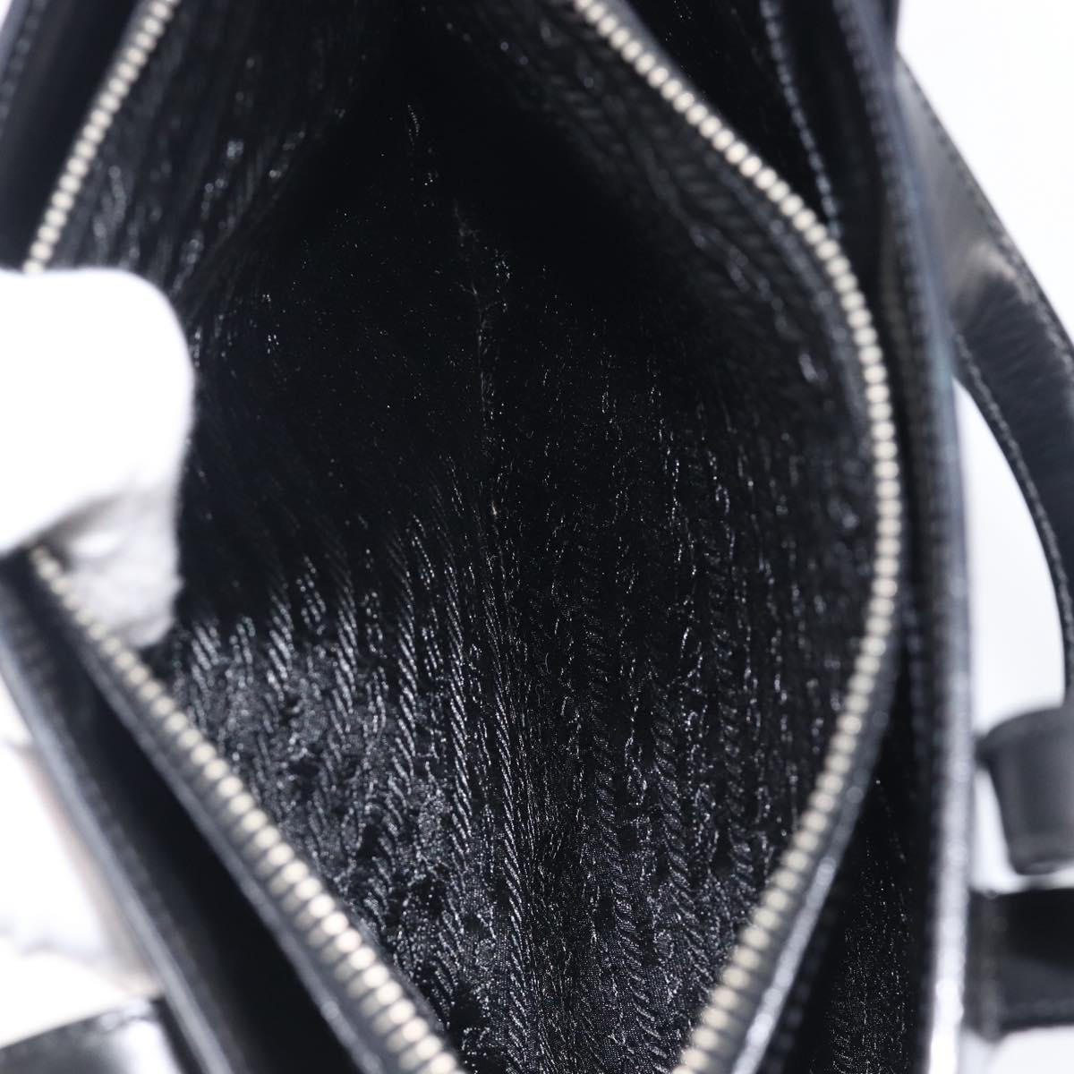 PRADA Hand Bag Patent Leather Black Silver Auth 211963