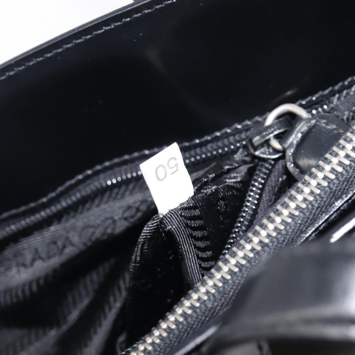 PRADA Hand Bag Patent Leather Black Silver Auth 211963