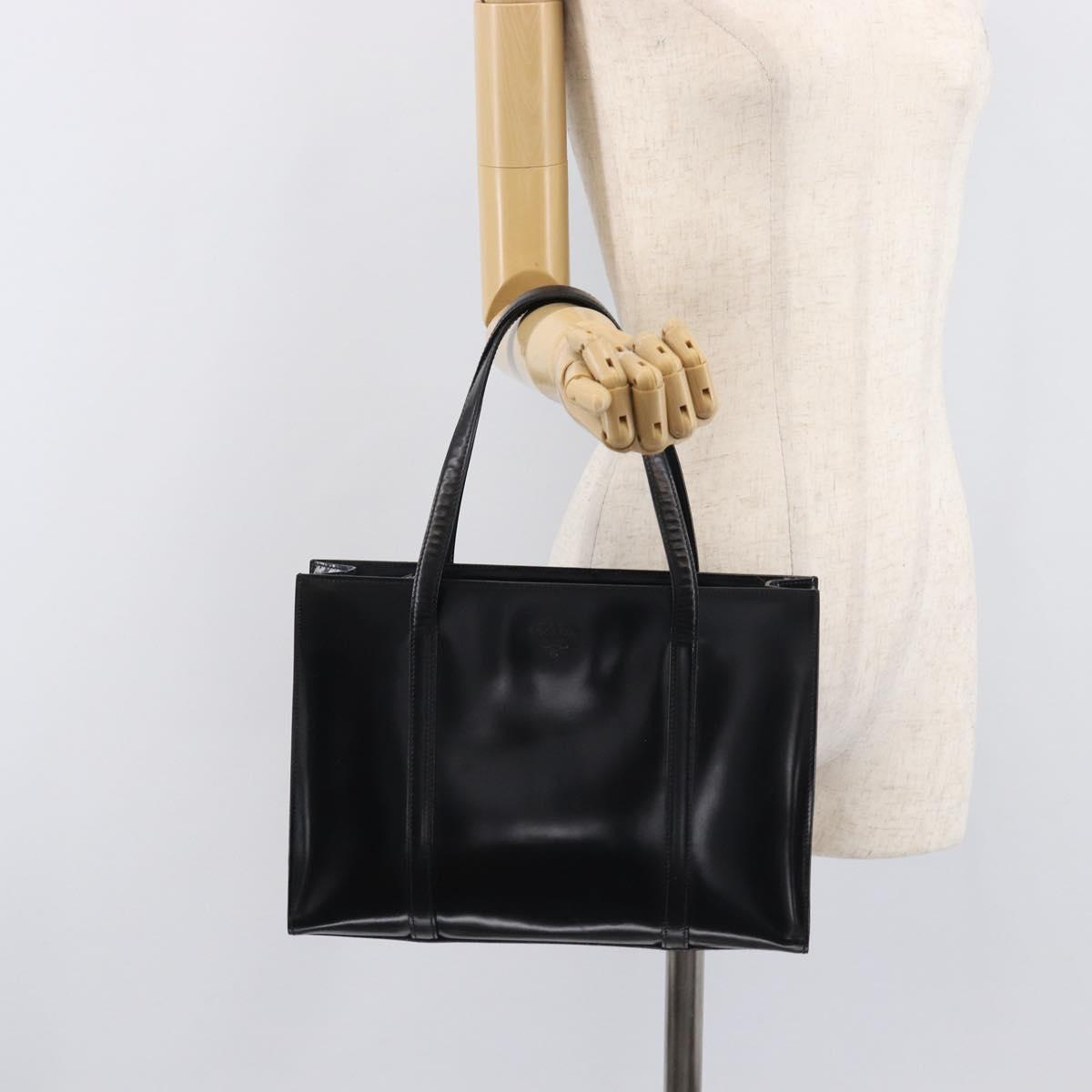 PRADA Hand Bag Patent Leather Black Silver Auth 211963