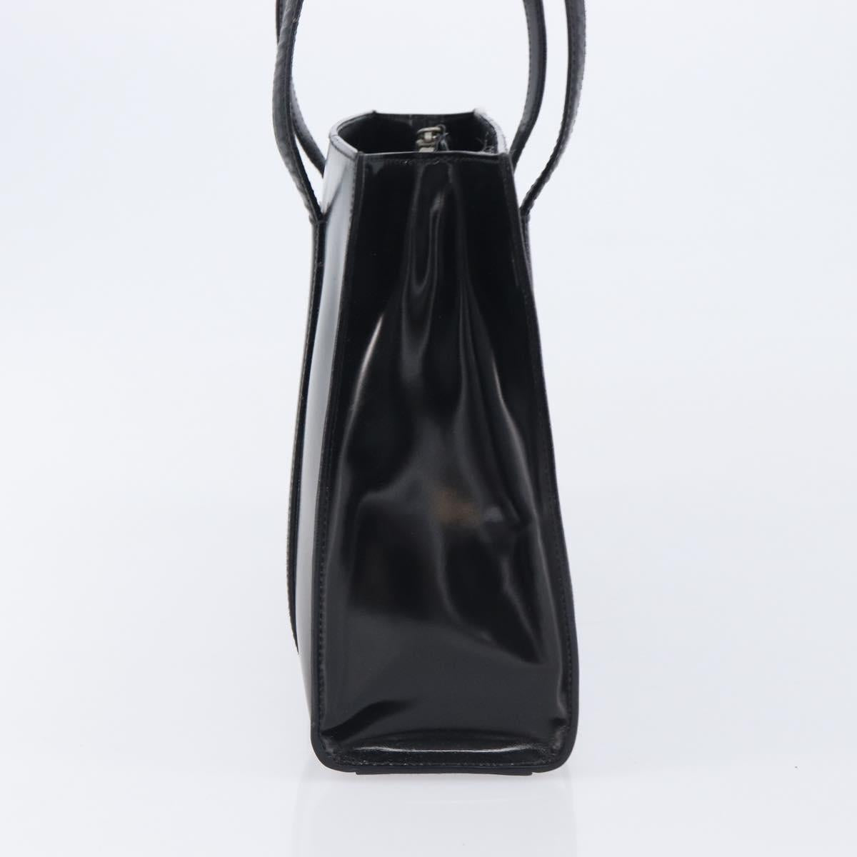 PRADA Hand Bag Patent Leather Black Silver Auth 211963