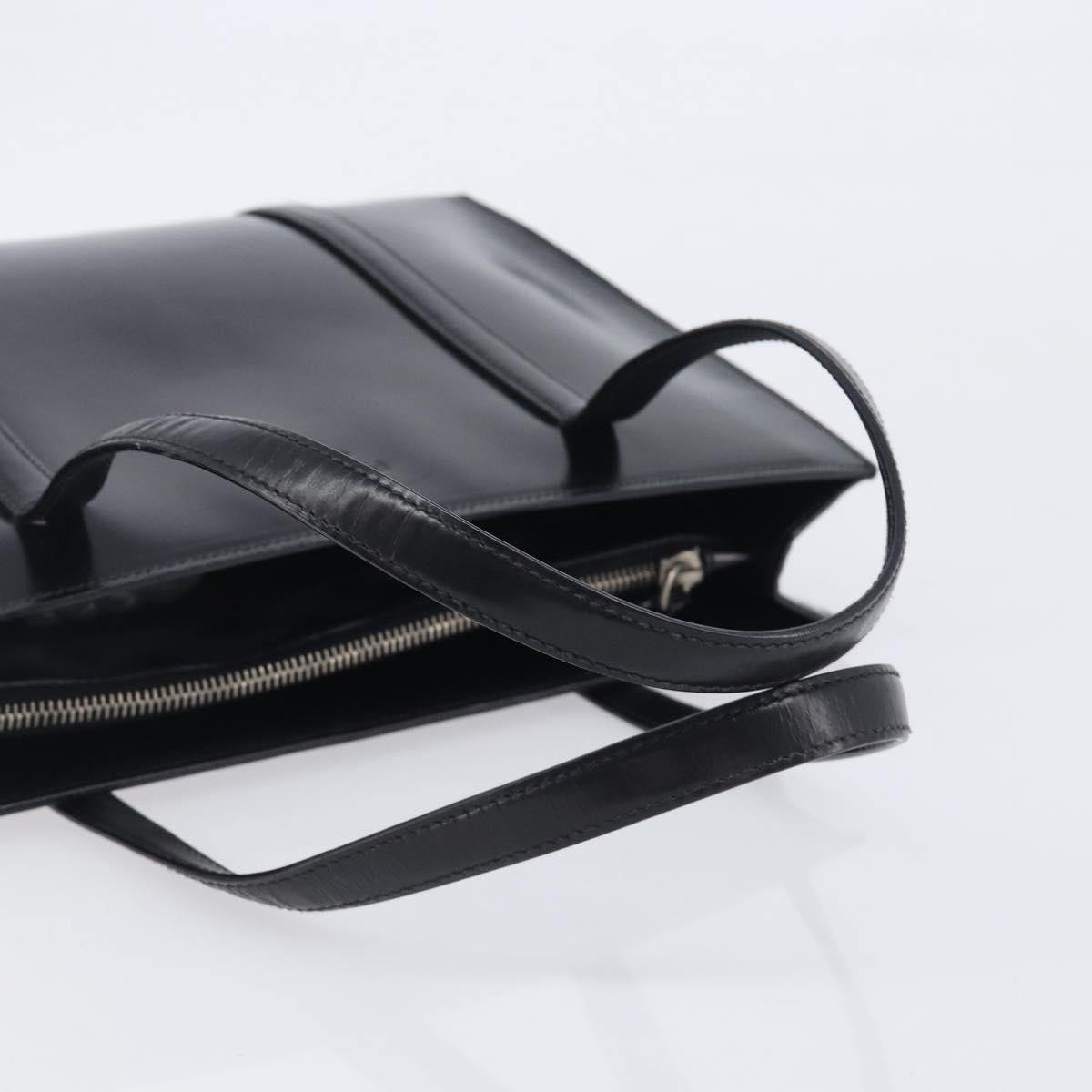 PRADA Hand Bag Patent Leather Black Silver Auth 211963