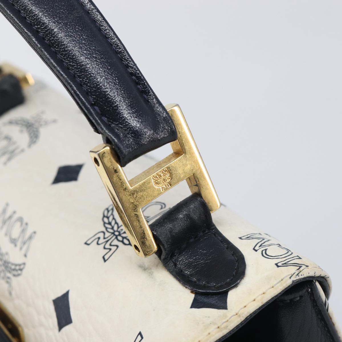 MCM Vicetos Logogram Hand Bag PVC Leather White Gold Auth 211968