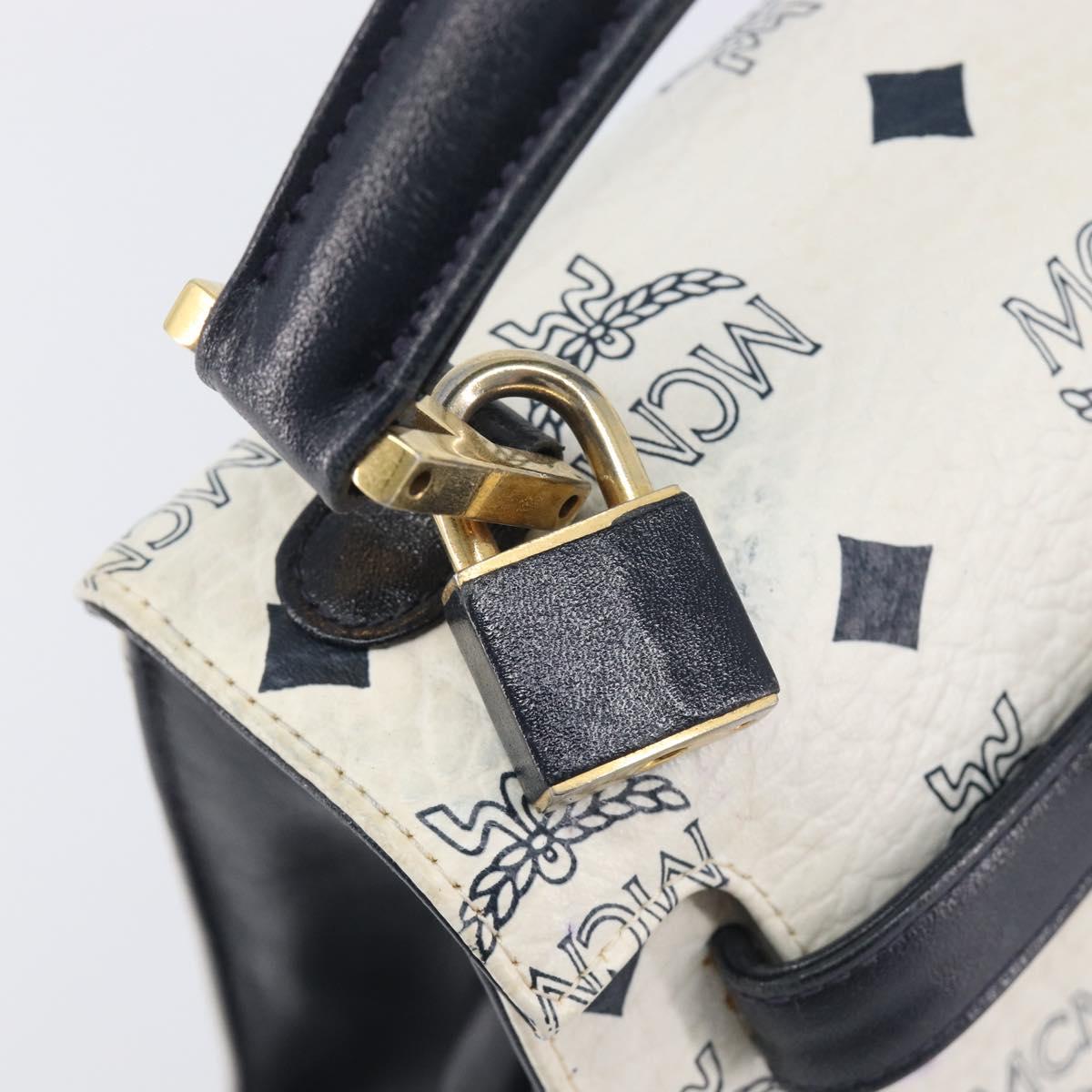 MCM Vicetos Logogram Hand Bag PVC Leather White Gold Auth 211968