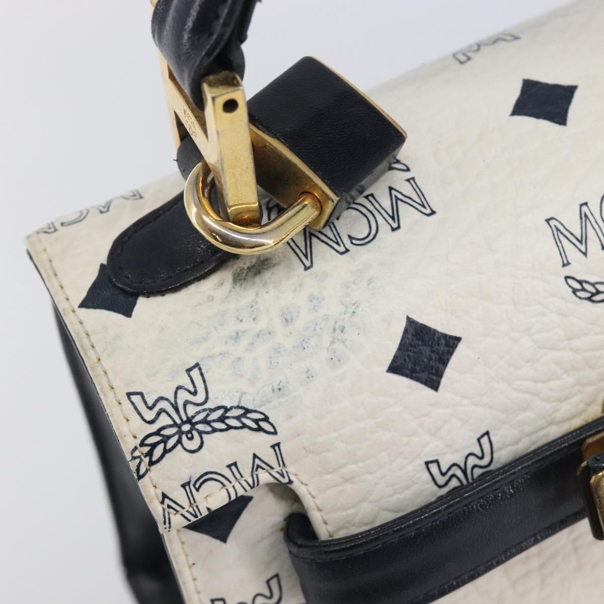 MCM Vicetos Logogram Hand Bag PVC Leather White Gold Auth 211968