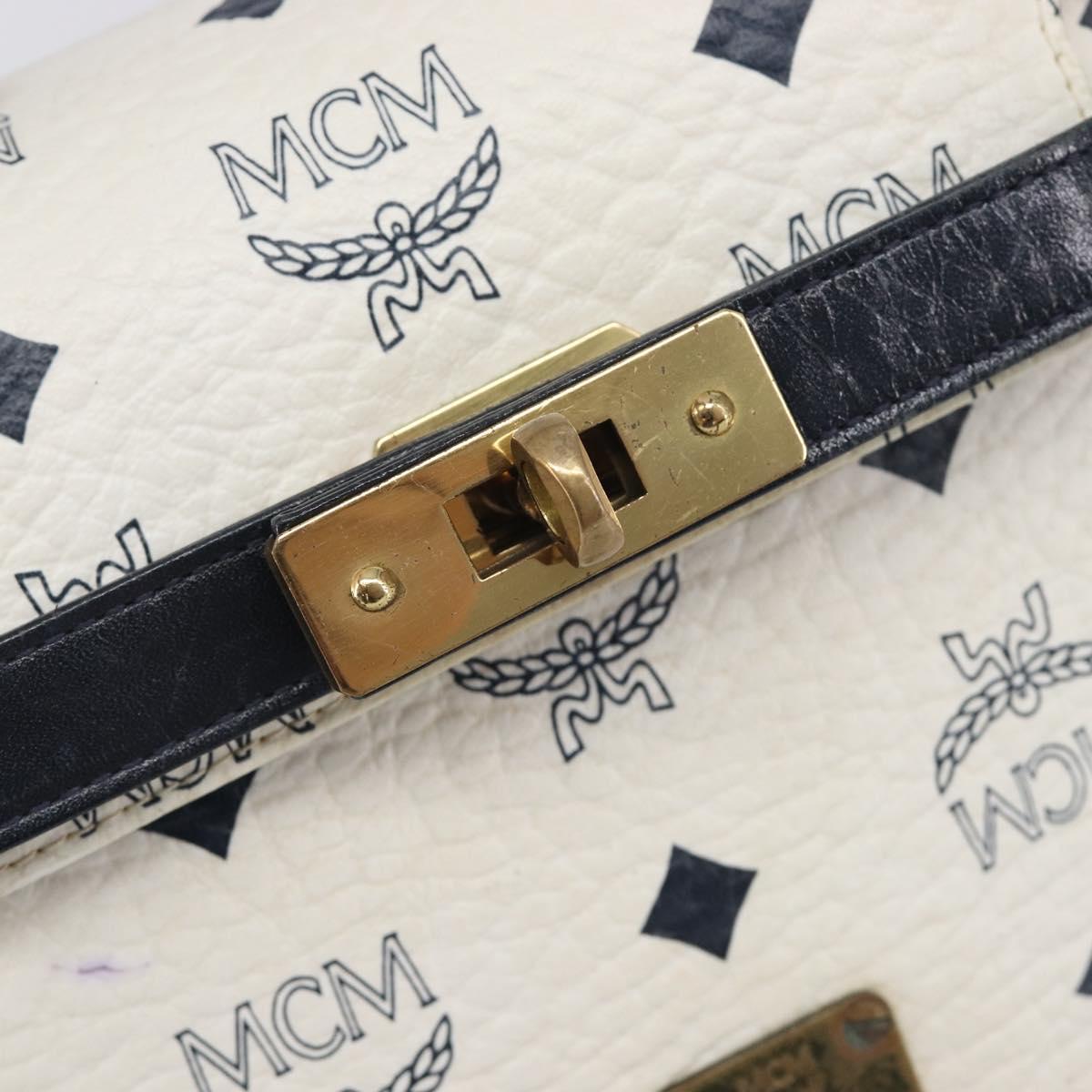 MCM Vicetos Logogram Hand Bag PVC Leather White Gold Auth 211968