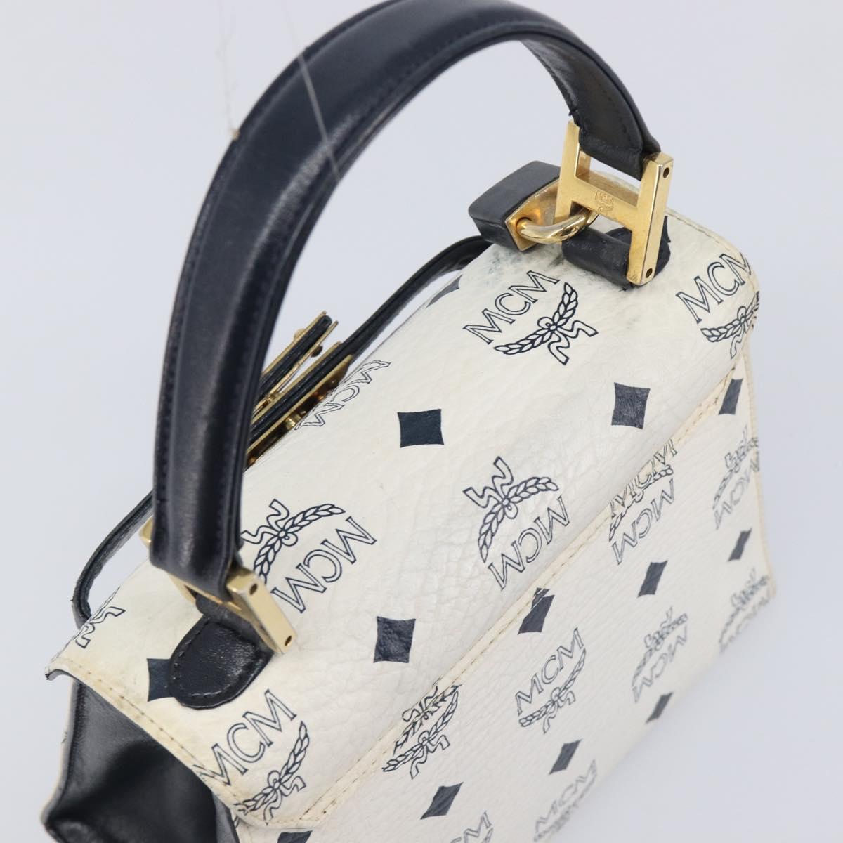 MCM Vicetos Logogram Hand Bag PVC Leather White Gold Auth 211968