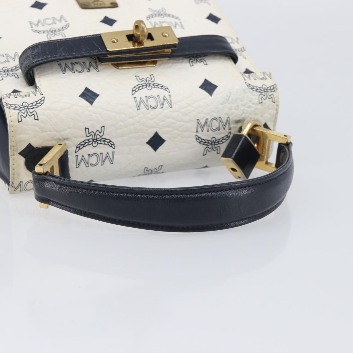 MCM Vicetos Logogram Hand Bag PVC Leather White Gold Auth 211968