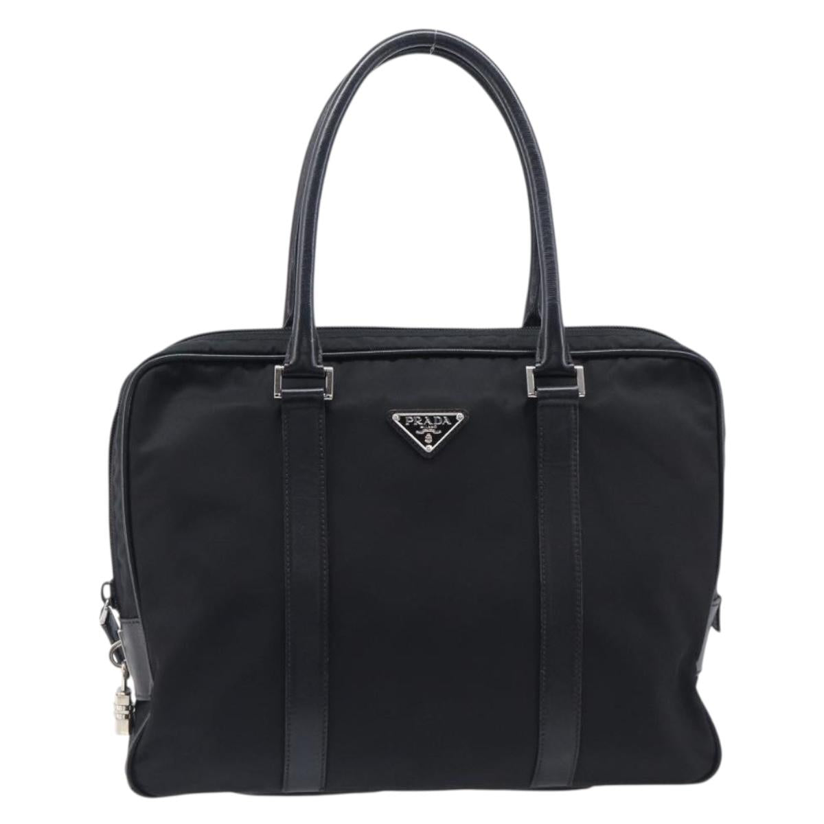 PRADA Business Bag Nylon Black Silver Auth 211973A