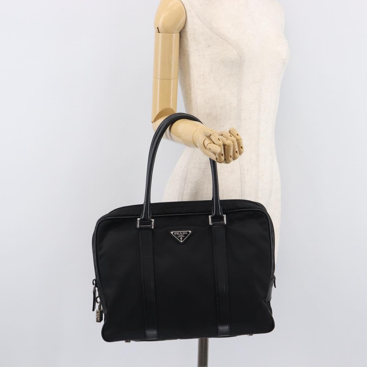 PRADA Business Bag Nylon Black Silver Auth 211973A