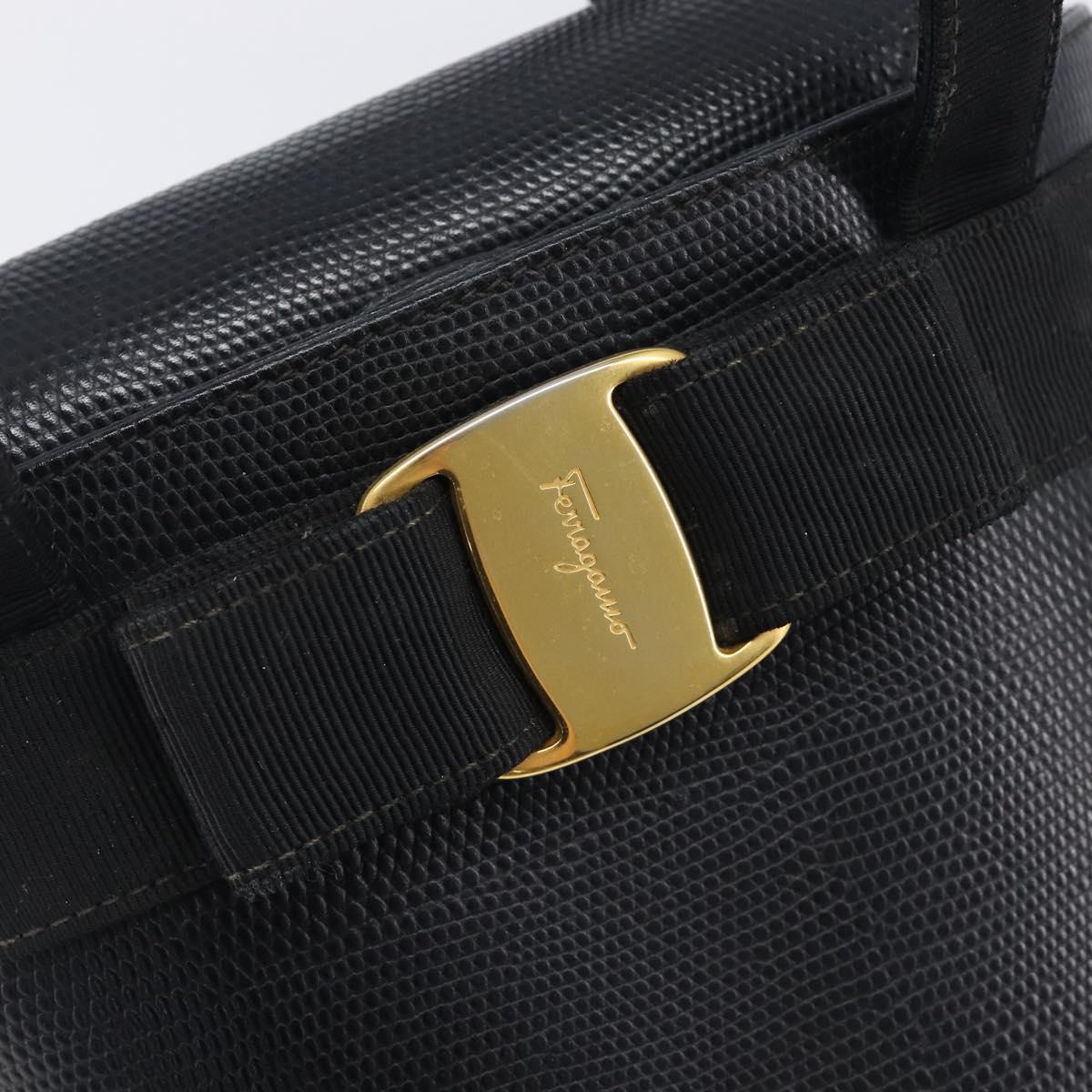 Salvatore Ferragamo Vala Hand Bag Leather Embossed Black Gold Auth 211974A