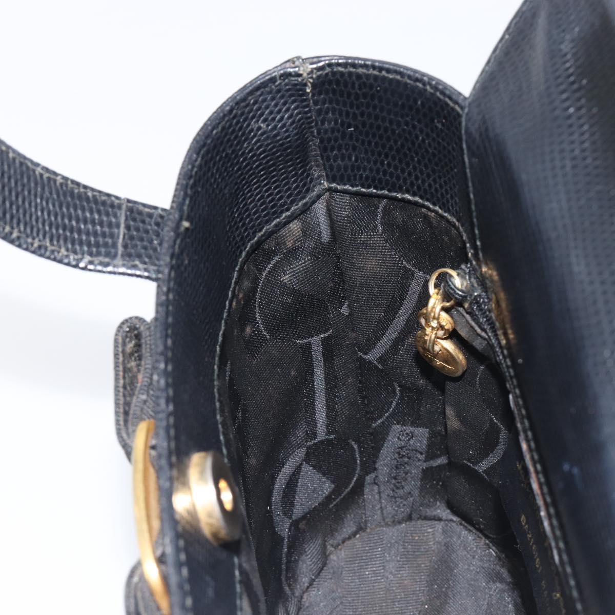 Salvatore Ferragamo Vala Hand Bag Leather Embossed Black Gold Auth 211974A