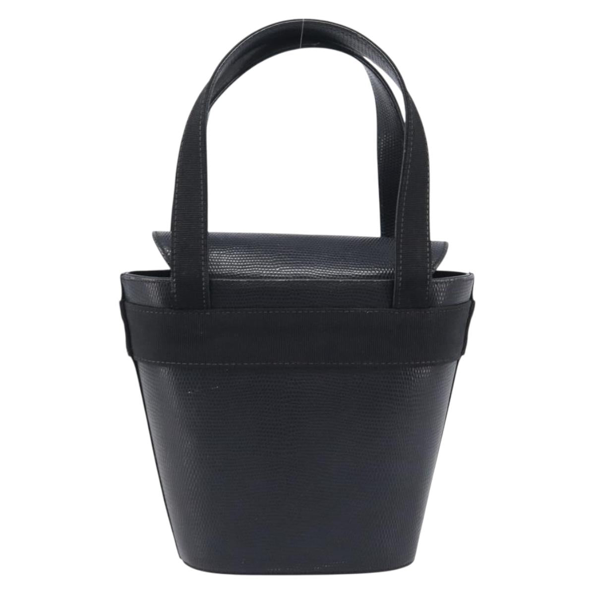 Salvatore Ferragamo Vala Hand Bag Leather Embossed Black Gold Auth 211974A