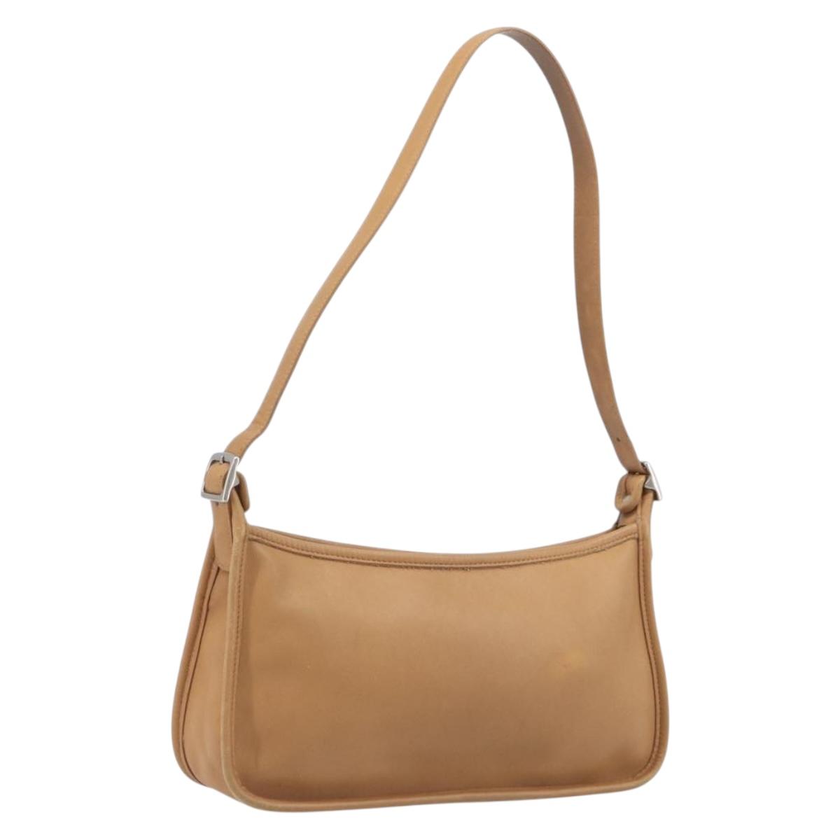 Coach Shoulder Bag Leather Beige Silver Auth 211975
