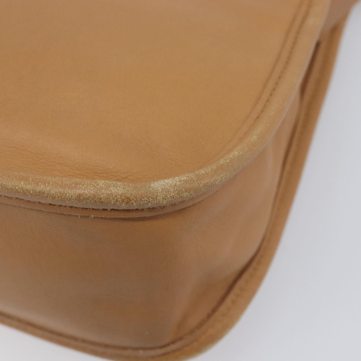 Coach Shoulder Bag Leather Beige Silver Auth 211975