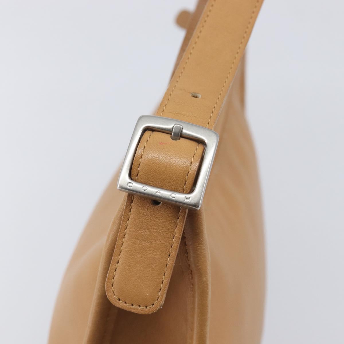 Coach Shoulder Bag Leather Beige Silver Auth 211975