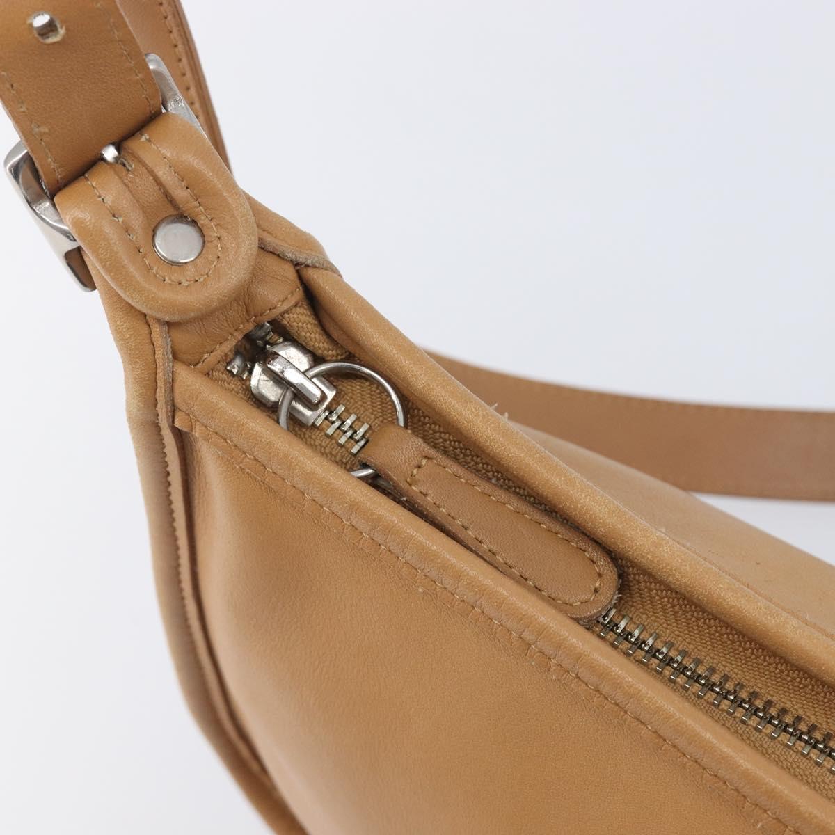 Coach Shoulder Bag Leather Beige Silver Auth 211975