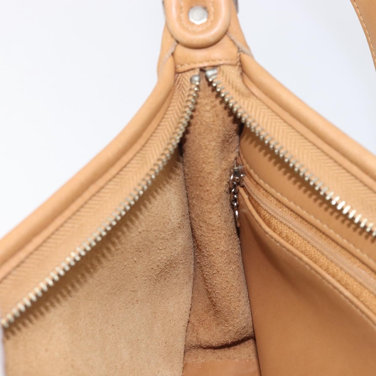 Coach Shoulder Bag Leather Beige Silver Auth 211975