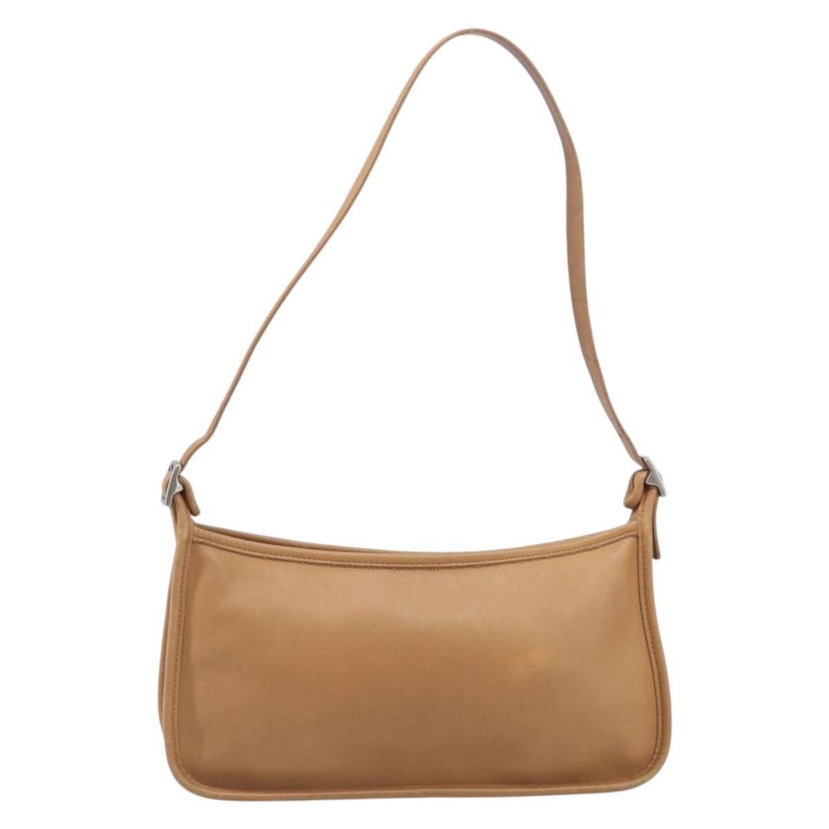 Coach Shoulder Bag Leather Beige Silver Auth 211975