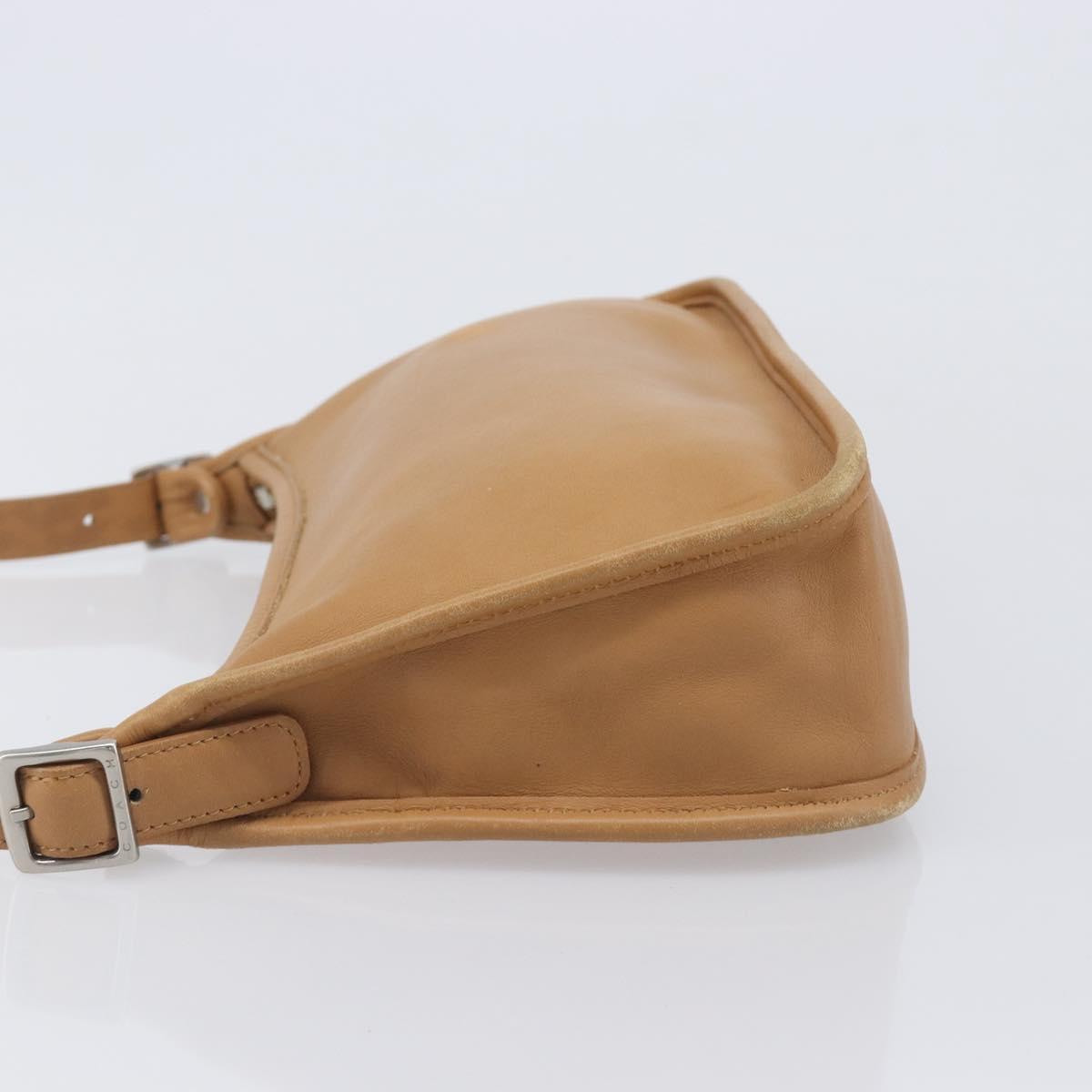 Coach Shoulder Bag Leather Beige Silver Auth 211975