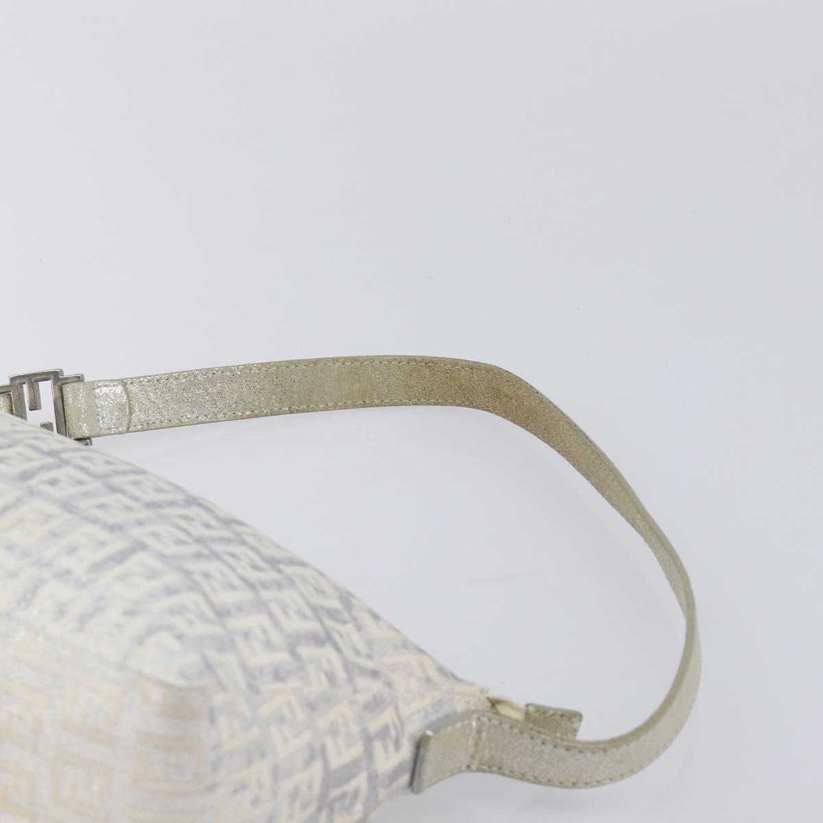 FENDI Zucchino Canvas Mamma Baguette Shoulder Bag Silver 8BR444 Auth 211977