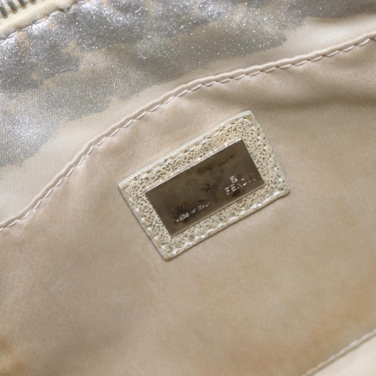 FENDI Zucchino Canvas Mamma Baguette Shoulder Bag Silver 8BR444 Auth 211977