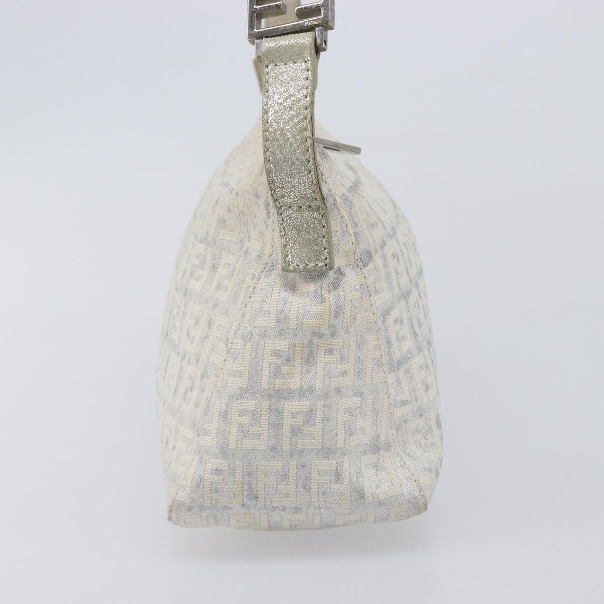 FENDI Zucchino Canvas Mamma Baguette Shoulder Bag Silver 8BR444 Auth 211977