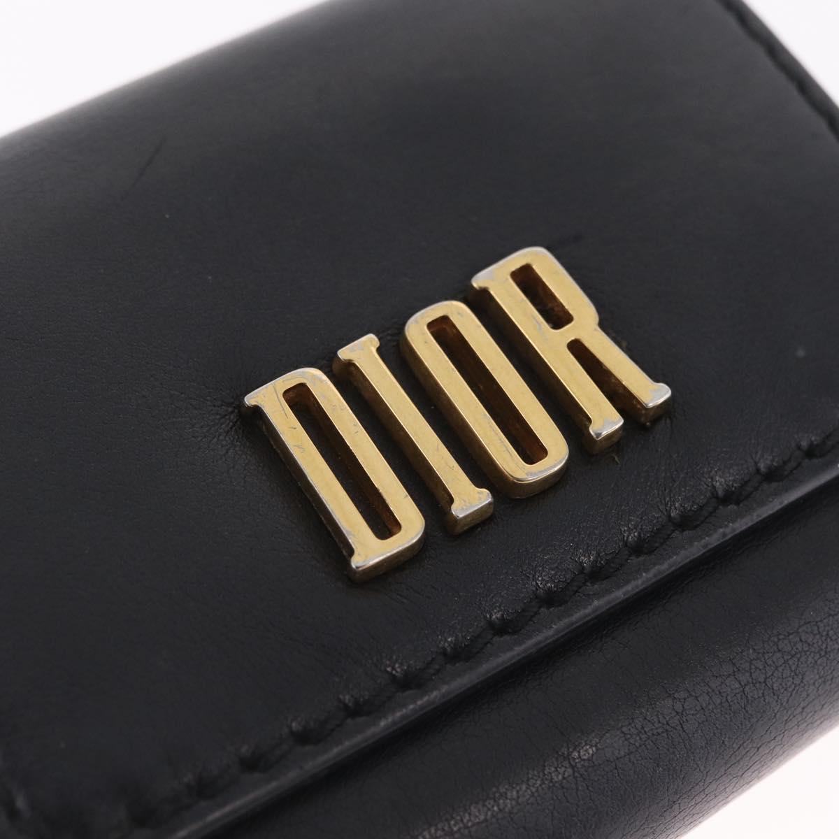 Christian Dior Trifold Wallet Leather Black Gold Auth 211978A