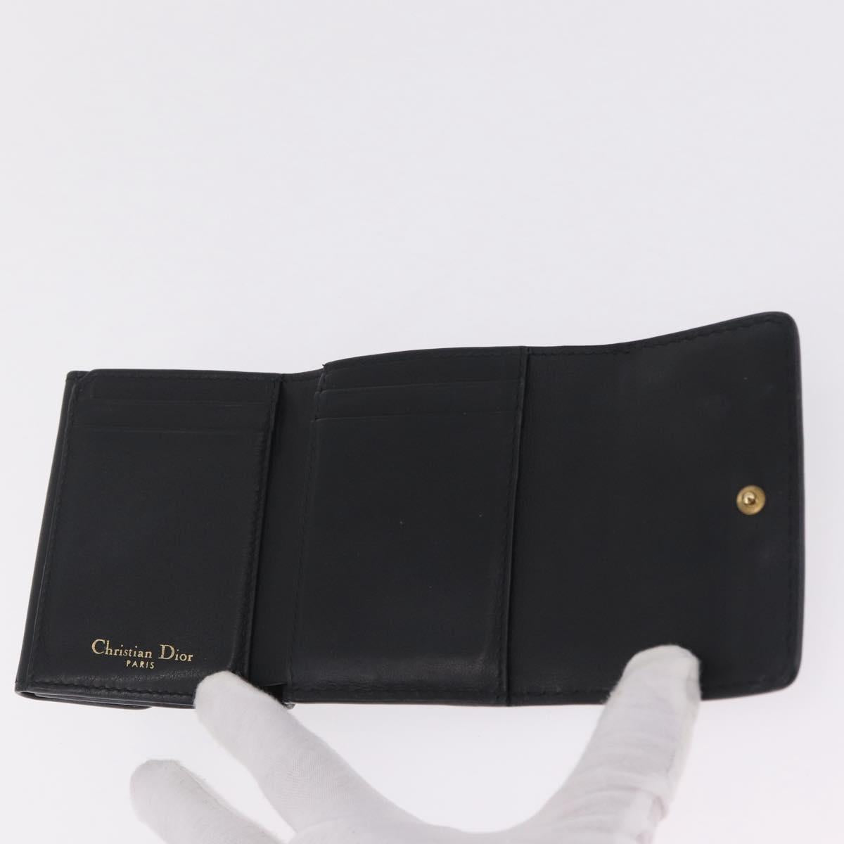 Christian Dior Trifold Wallet Leather Black Gold Auth 211978A
