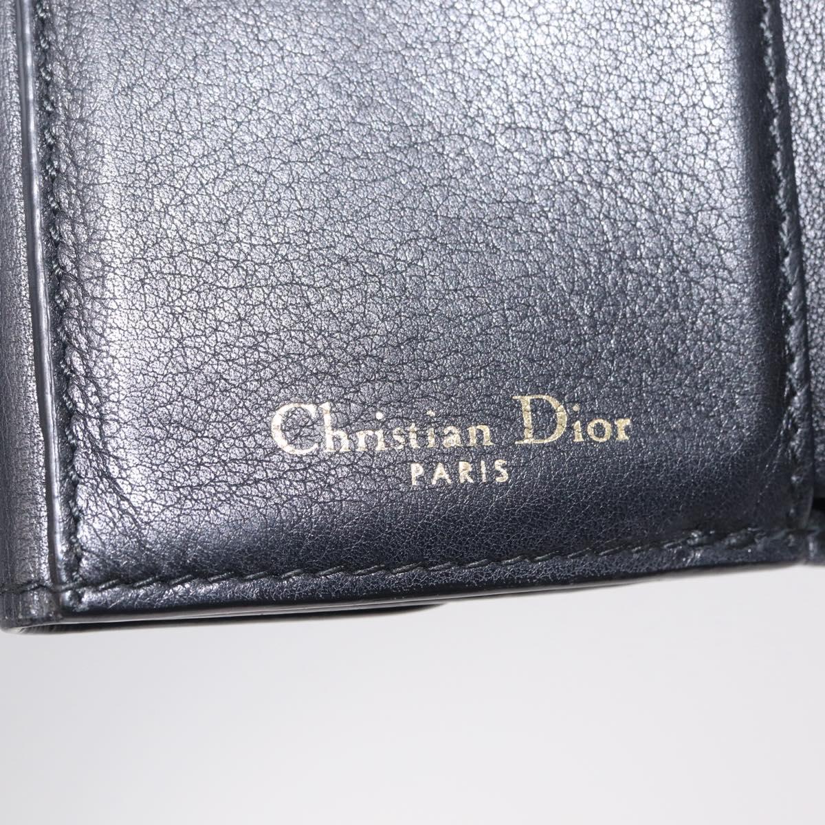 Christian Dior Trifold Wallet Leather Black Gold Auth 211978A