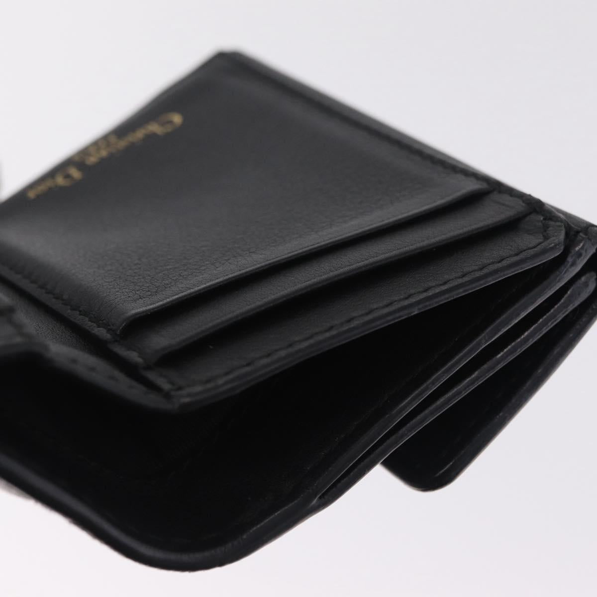 Christian Dior Trifold Wallet Leather Black Gold Auth 211978A