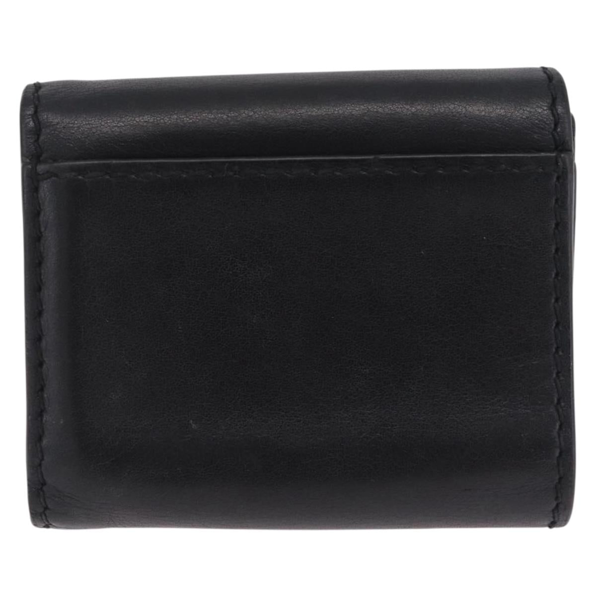 Christian Dior Trifold Wallet Leather Black Gold Auth 211978A