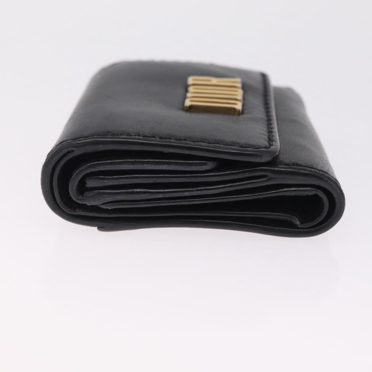 Christian Dior Trifold Wallet Leather Black Gold Auth 211978A