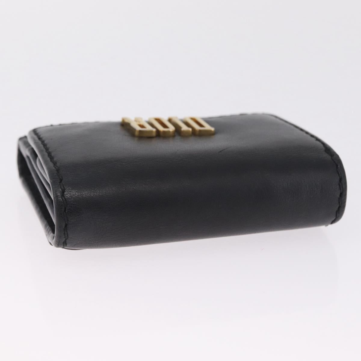 Christian Dior Trifold Wallet Leather Black Gold Auth 211978A
