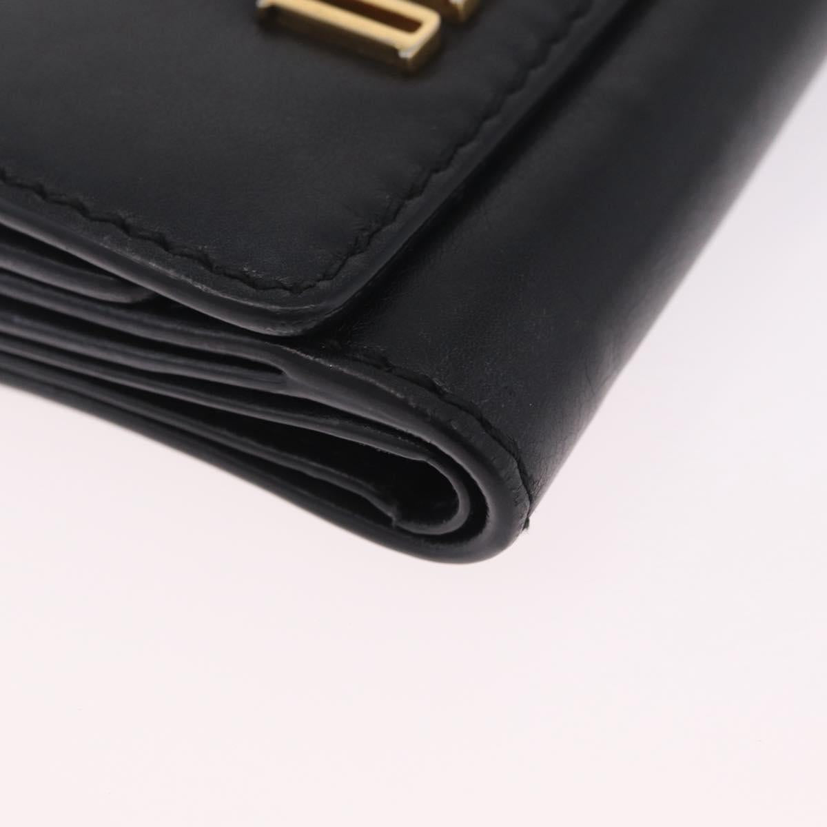 Christian Dior Trifold Wallet Leather Black Gold Auth 211978A
