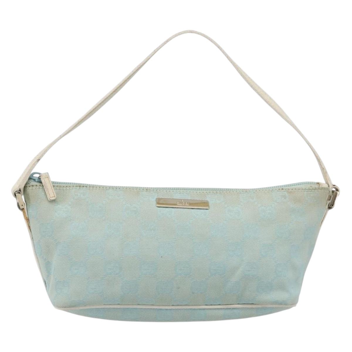 GUCCI GG Canvas Accessory Pouch Light Blue Gold 039 1103 Auth 211979