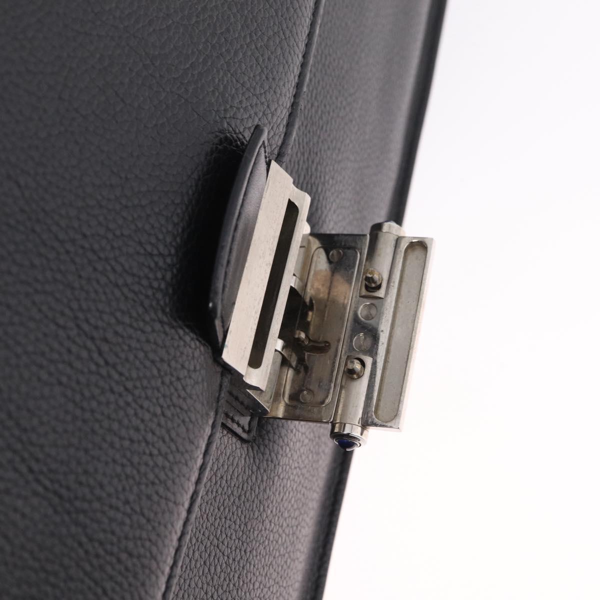 Cartier Business Bag Leather Black Silver Auth 211980A