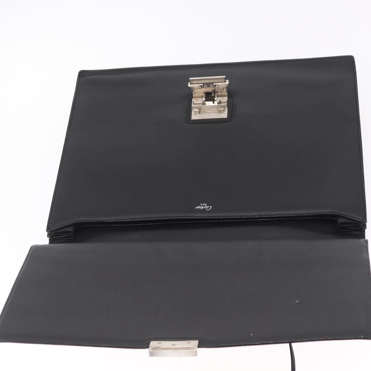 Cartier Business Bag Leather Black Silver Auth 211980A