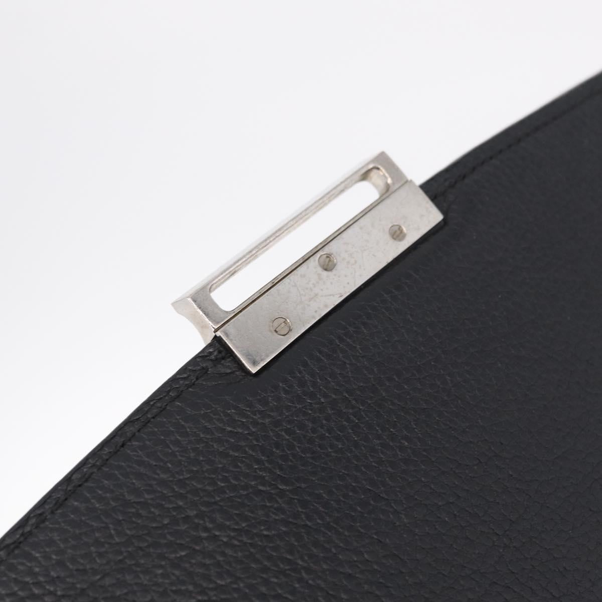 Cartier Business Bag Leather Black Silver Auth 211980A