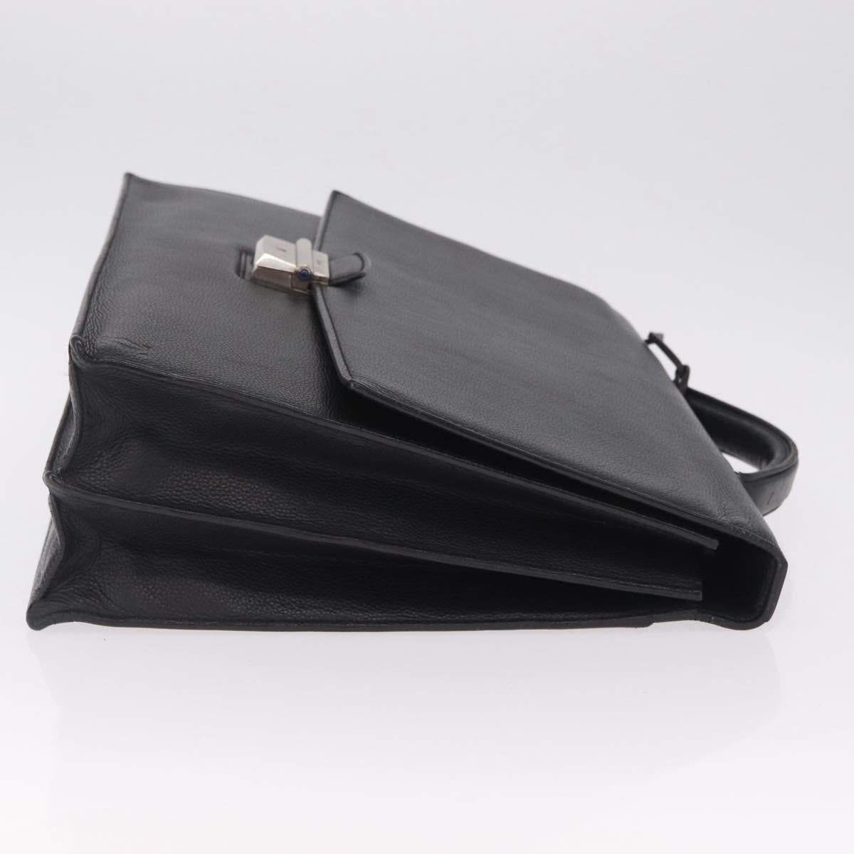 Cartier Business Bag Leather Black Silver Auth 211980A