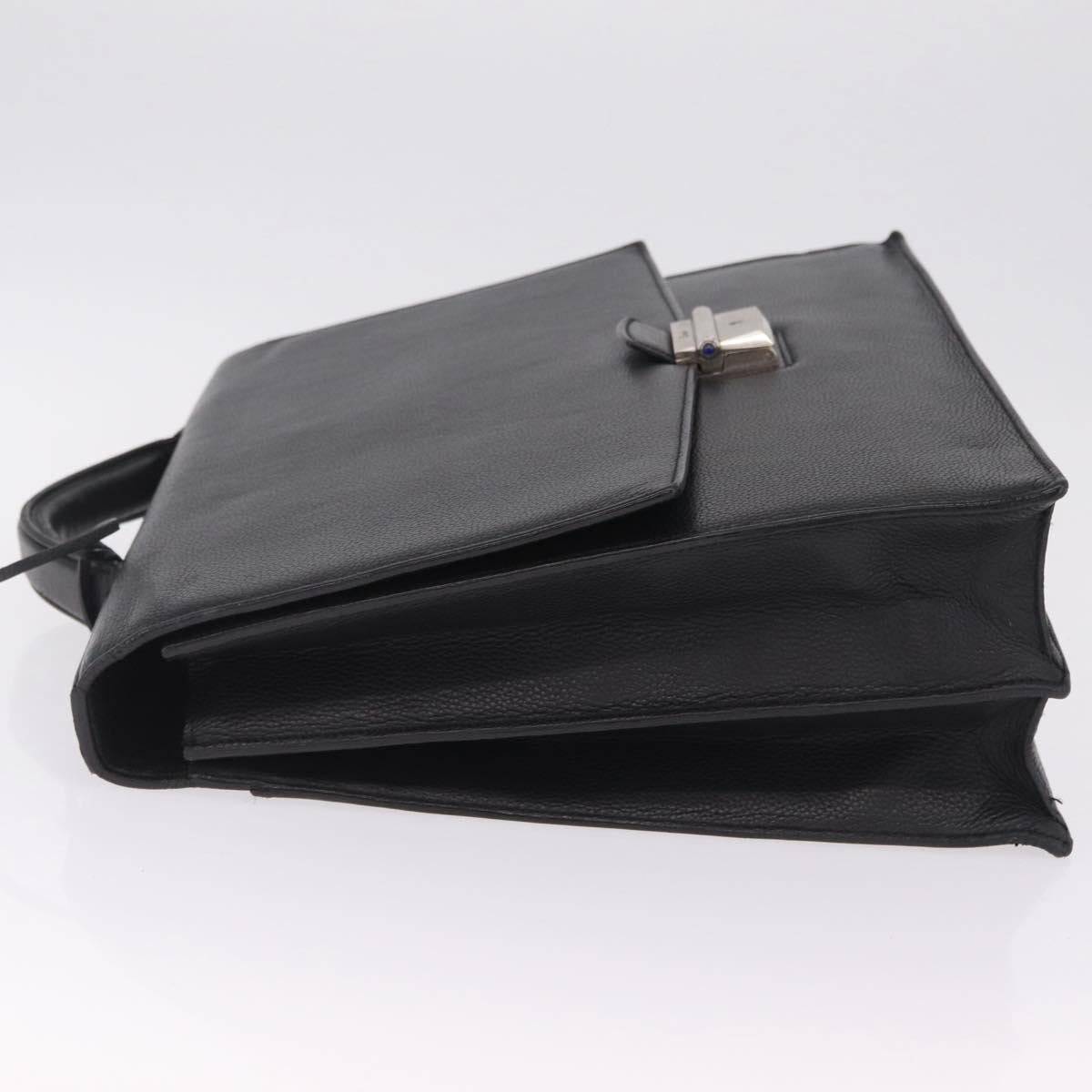 Cartier Business Bag Leather Black Silver Auth 211980A