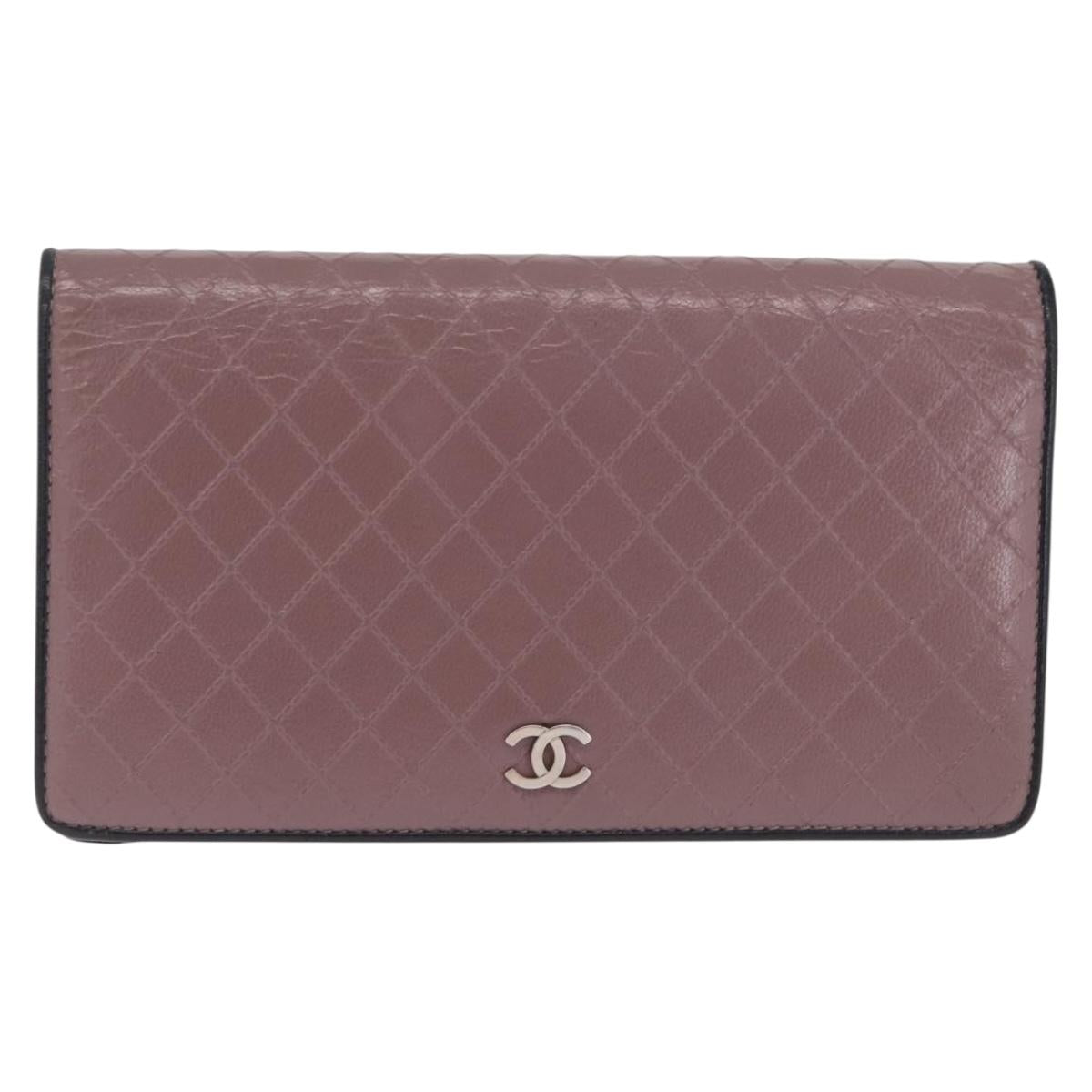CHANEL Bicolore Long Wallet Leather Purple Silver CC Auth 211981V