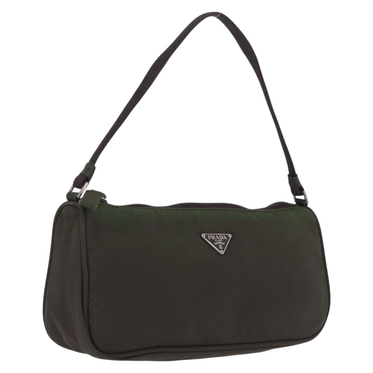 PRADA Hand Bag Nylon Green Silver Auth 211983A