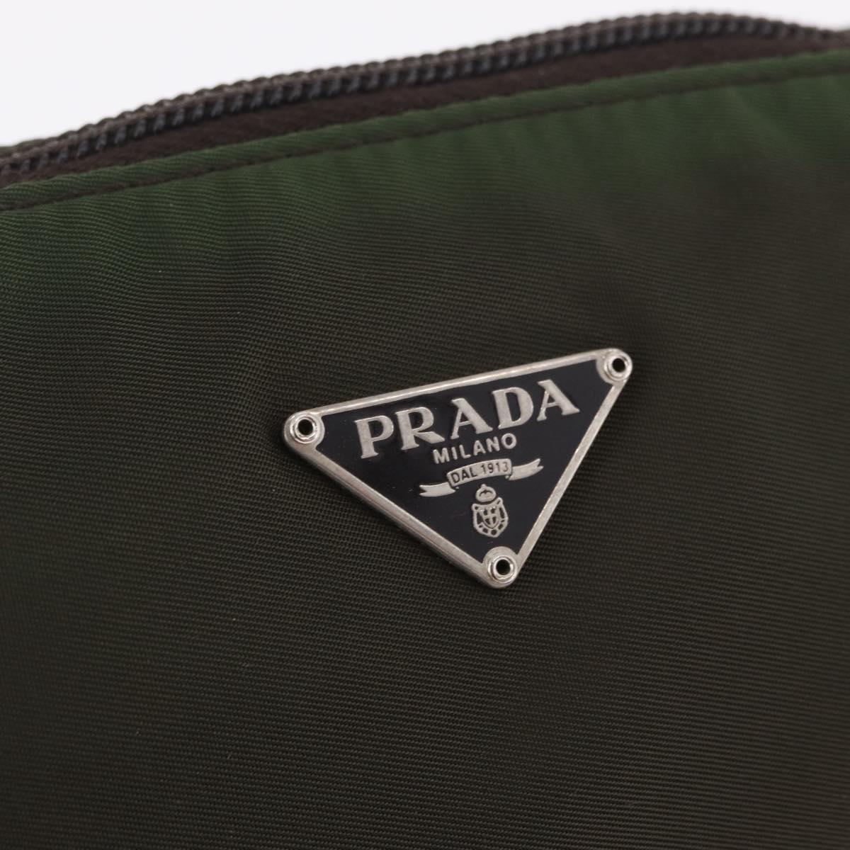 PRADA Hand Bag Nylon Green Silver Auth 211983A