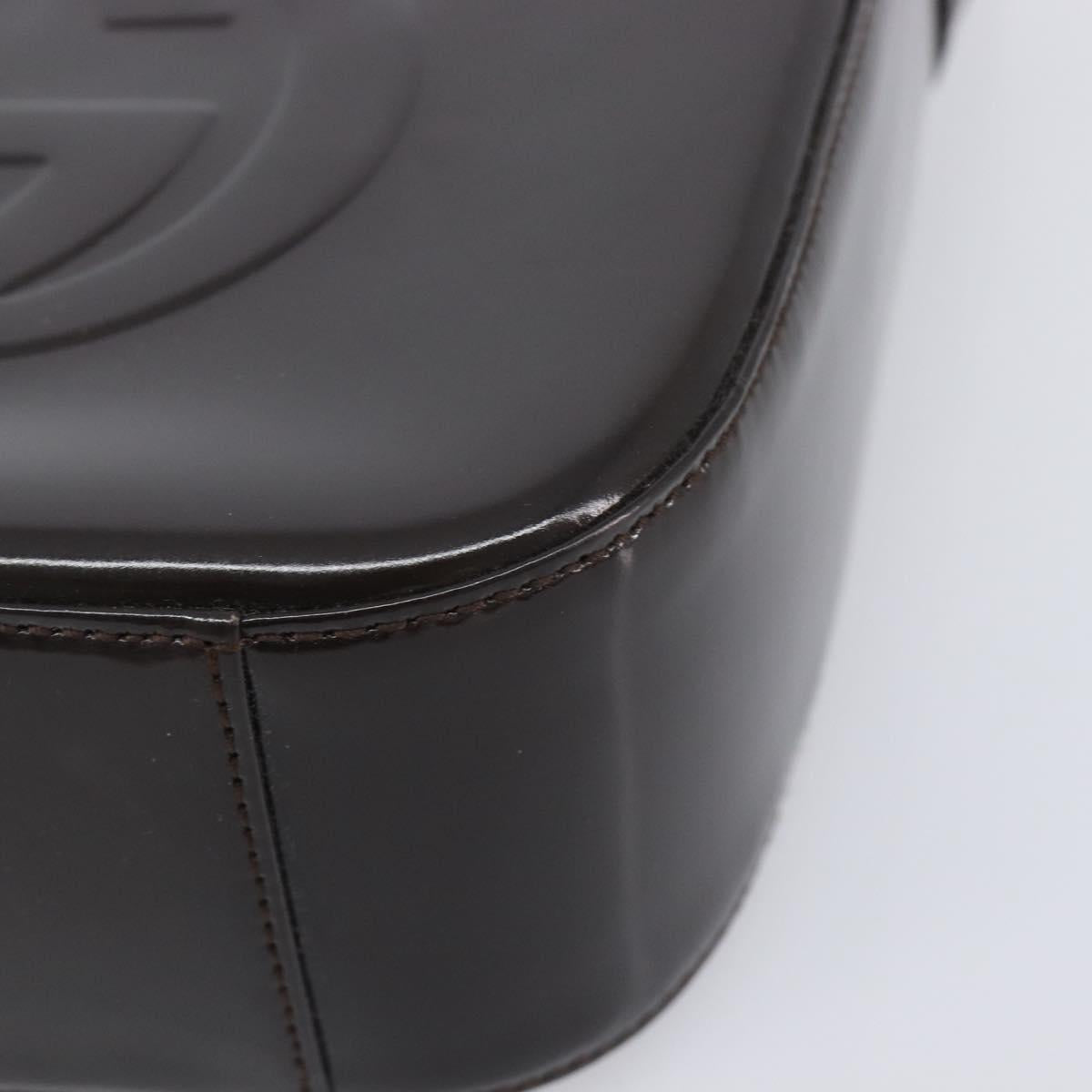 GUCCI Shoulder Bag Patent Leather Brown Silver 007 0249 Auth 211985