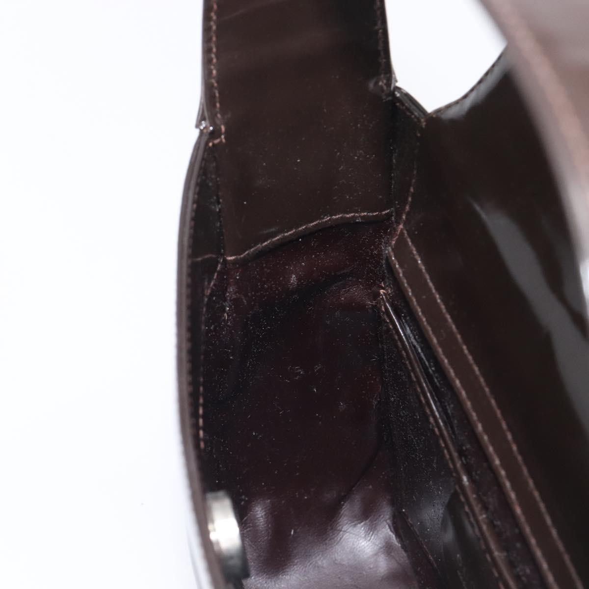 GUCCI Shoulder Bag Patent Leather Brown Silver 007 0249 Auth 211985