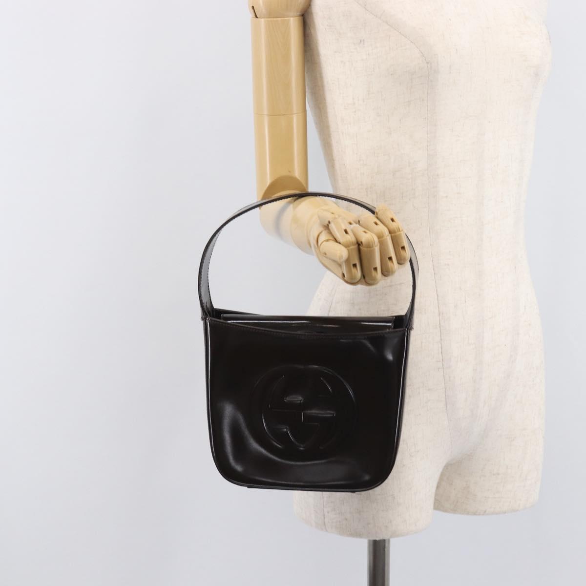 GUCCI Shoulder Bag Patent Leather Brown Silver 007 0249 Auth 211985