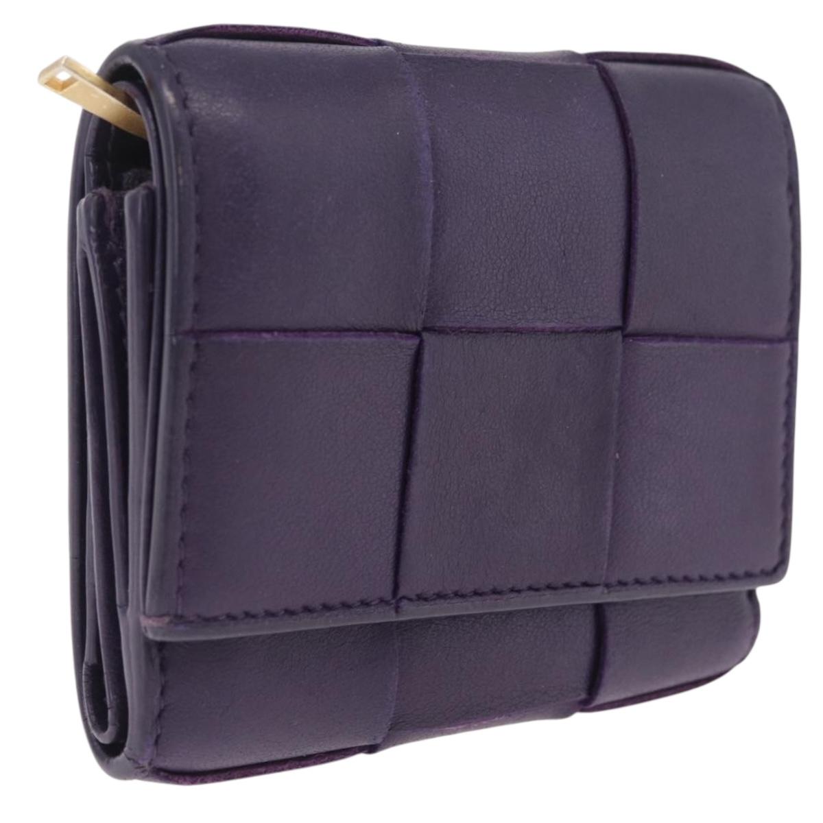 Bottega Veneta MAXI INTRECCIATO Cassette Wallet Leather Purple Gold Auth 211988A